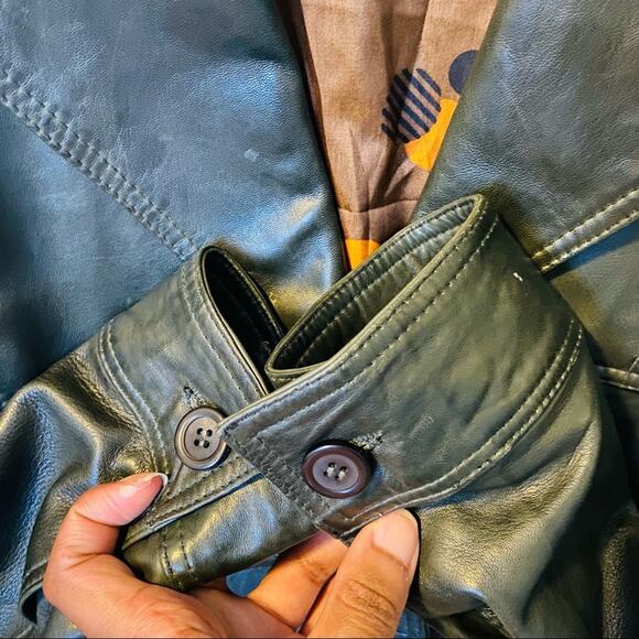 The Knits and Outerwear Co. Olive Green Single Button Leather Jacket, Sz S - Picture 6 of 11